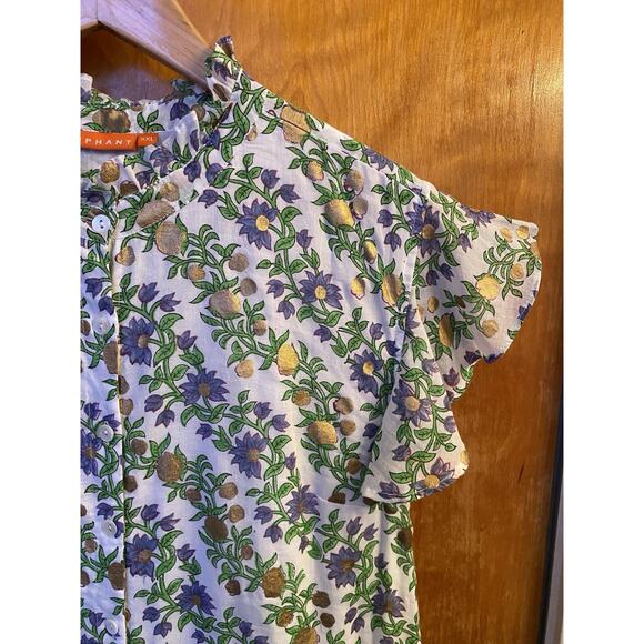 Oliphant White Ruffle Collar flutter sleeve Lupina Floral maxi dress size XXL - Picture 7 of 11